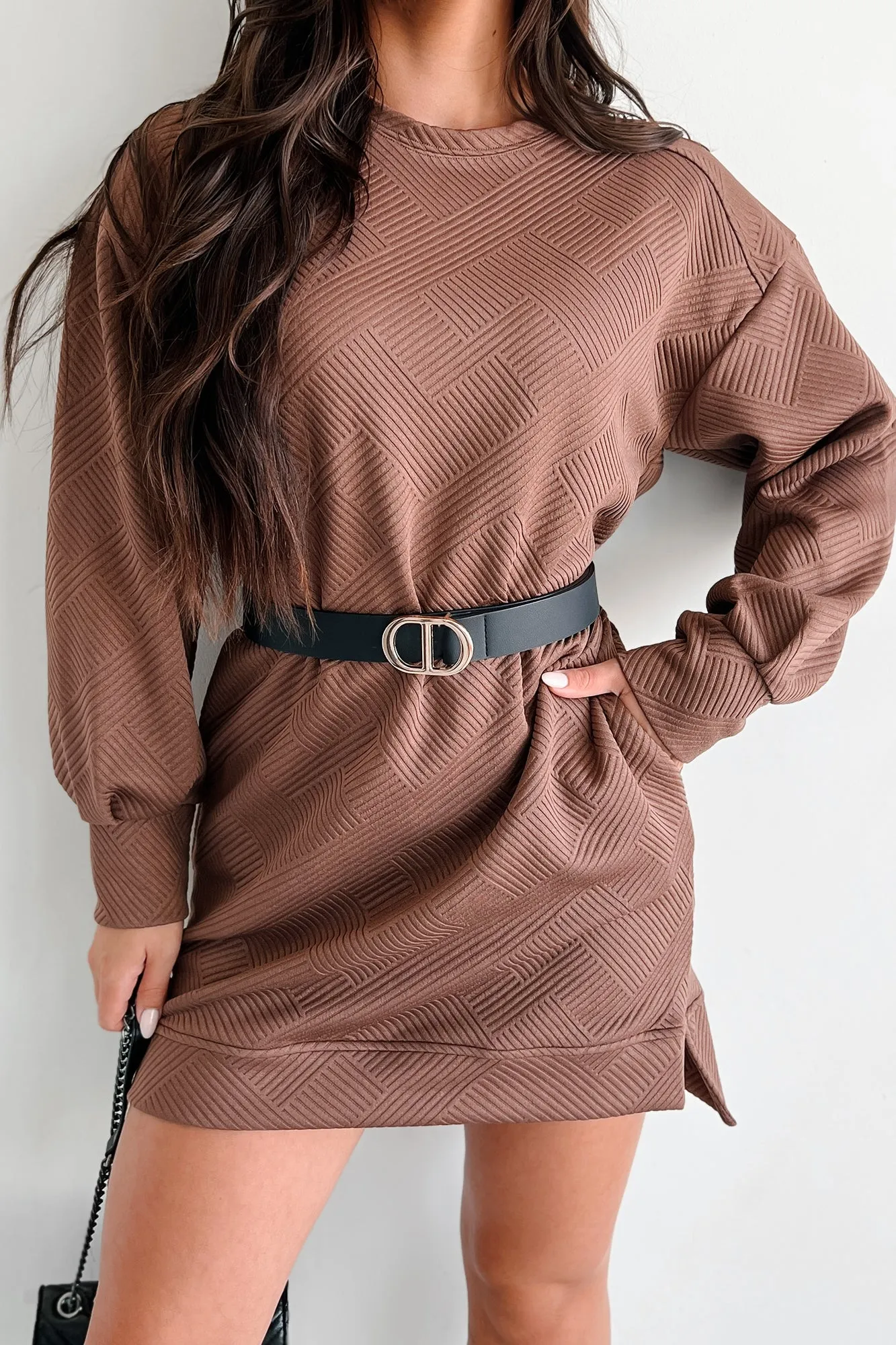 Differing Views Quilted Double-Knit Shift Dress (Cocoa)