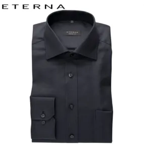 Eterna Dark Black Twill Shirt Black