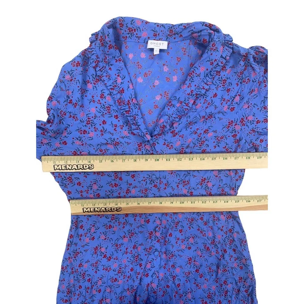 Ghost London Button Front Floral Dress Bohemian Size L Purple
