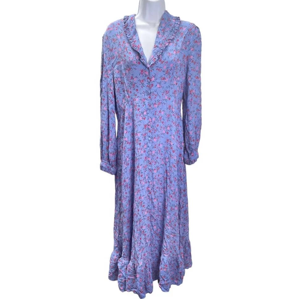 Ghost London Button Front Floral Dress Bohemian Size L Purple