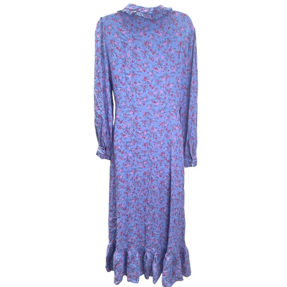 Ghost London Button Front Floral Dress Bohemian Size L Purple