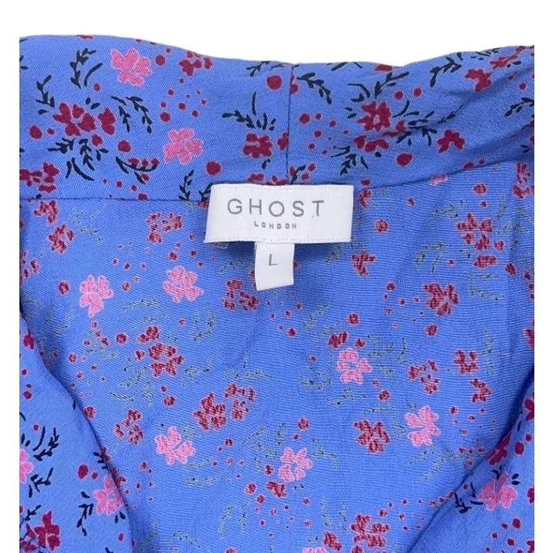Ghost London Button Front Floral Dress Bohemian Size L Purple