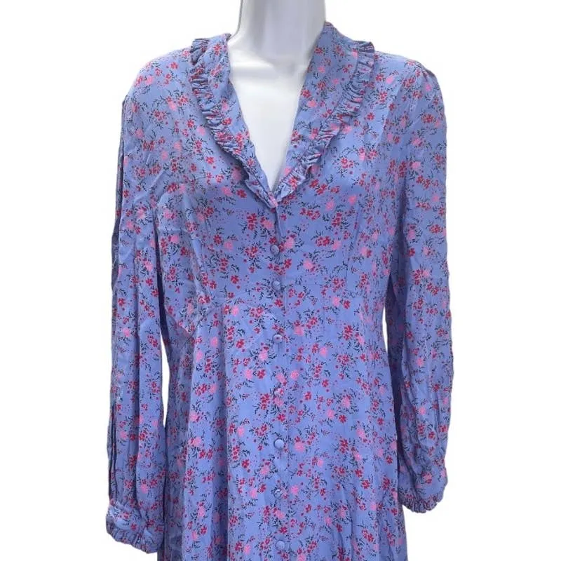 Ghost London Button Front Floral Dress Bohemian Size L Purple