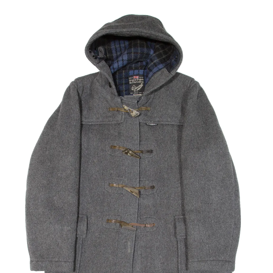 GLOVERALL Mens Duffle Coat Grey Knit Wool 90s Hooded M