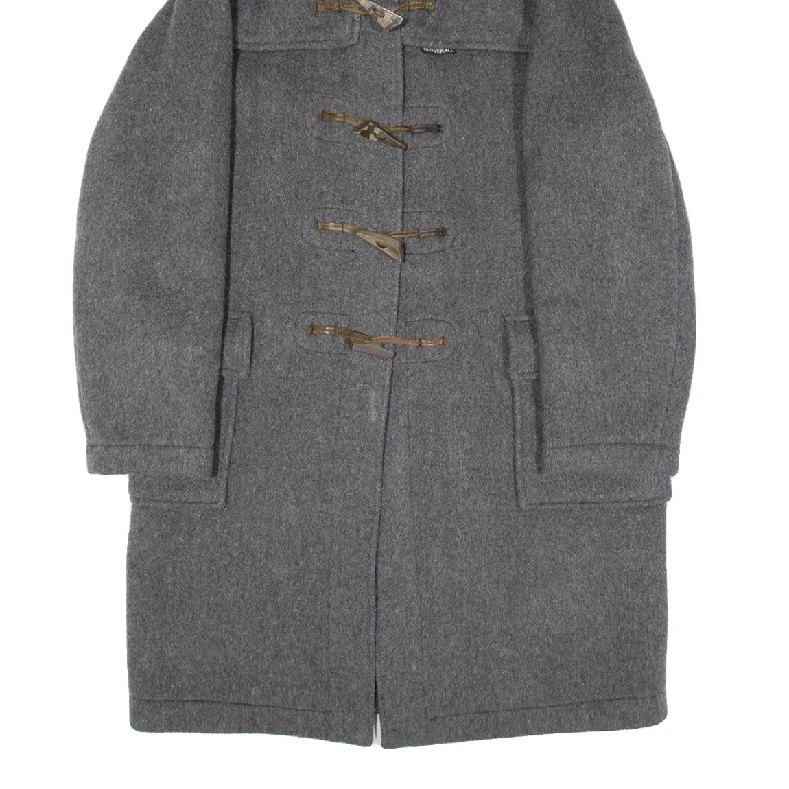 GLOVERALL Mens Duffle Coat Grey Knit Wool 90s Hooded M