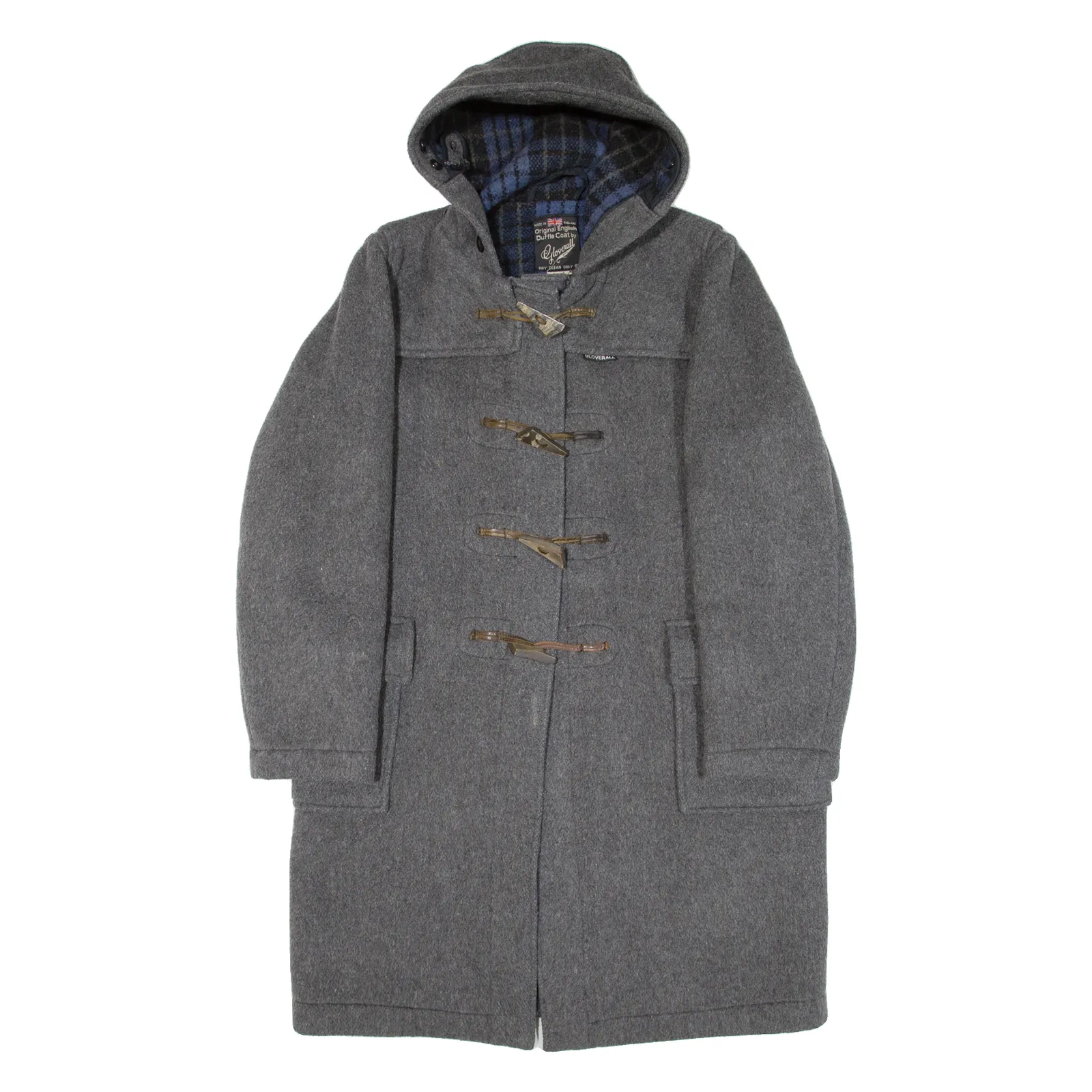 GLOVERALL Mens Duffle Coat Grey Knit Wool 90s Hooded M