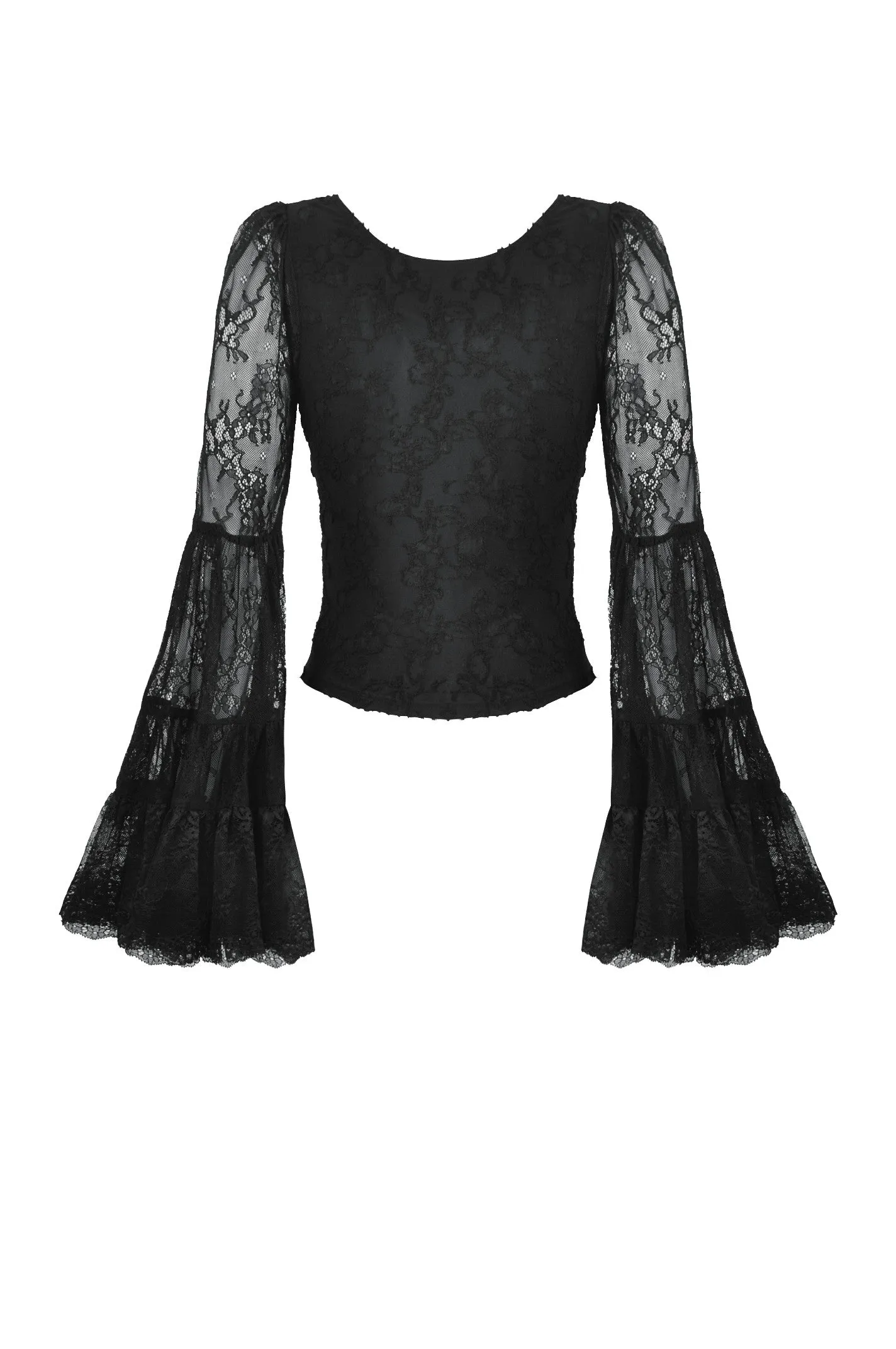 Gothic Romantic Lace Patchwork Bell-Sleeve Layered Cuff Top TW607