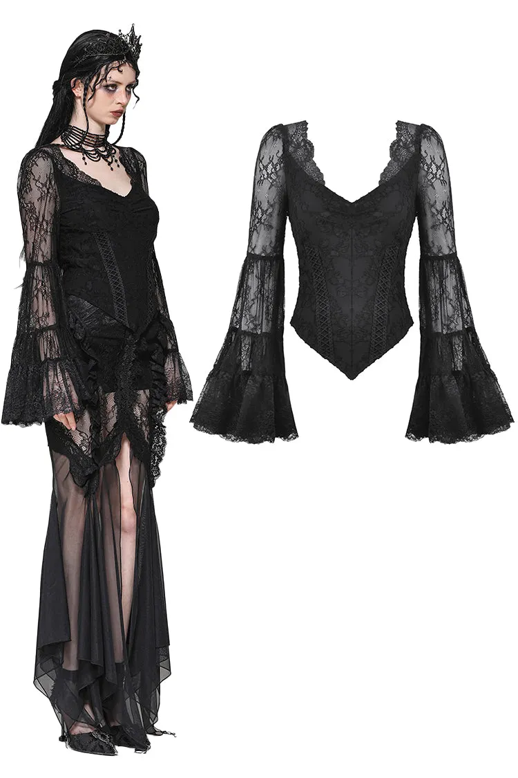 Gothic Romantic Lace Patchwork Bell-Sleeve Layered Cuff Top TW607