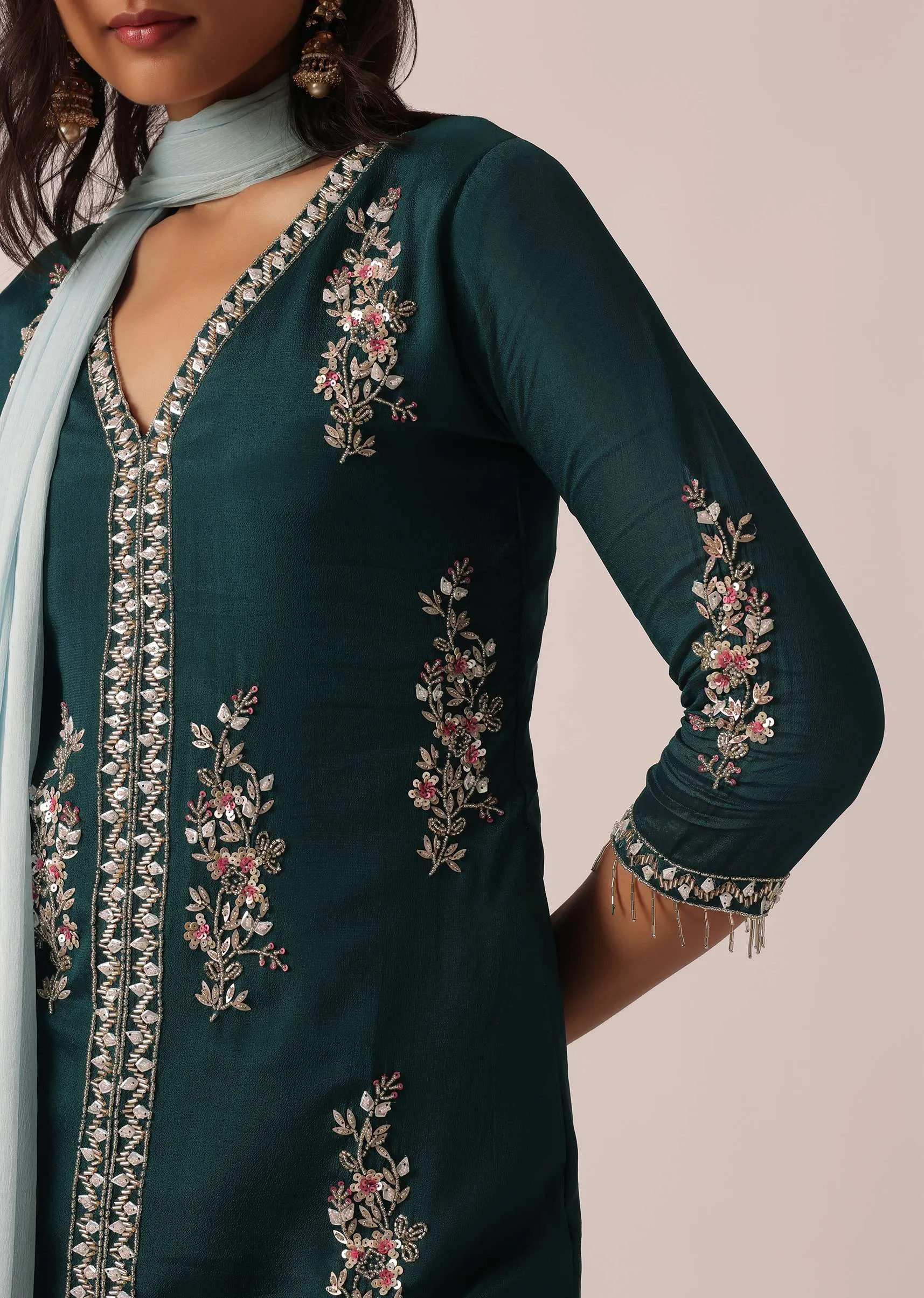 Green Kurta And Layered Pant Set