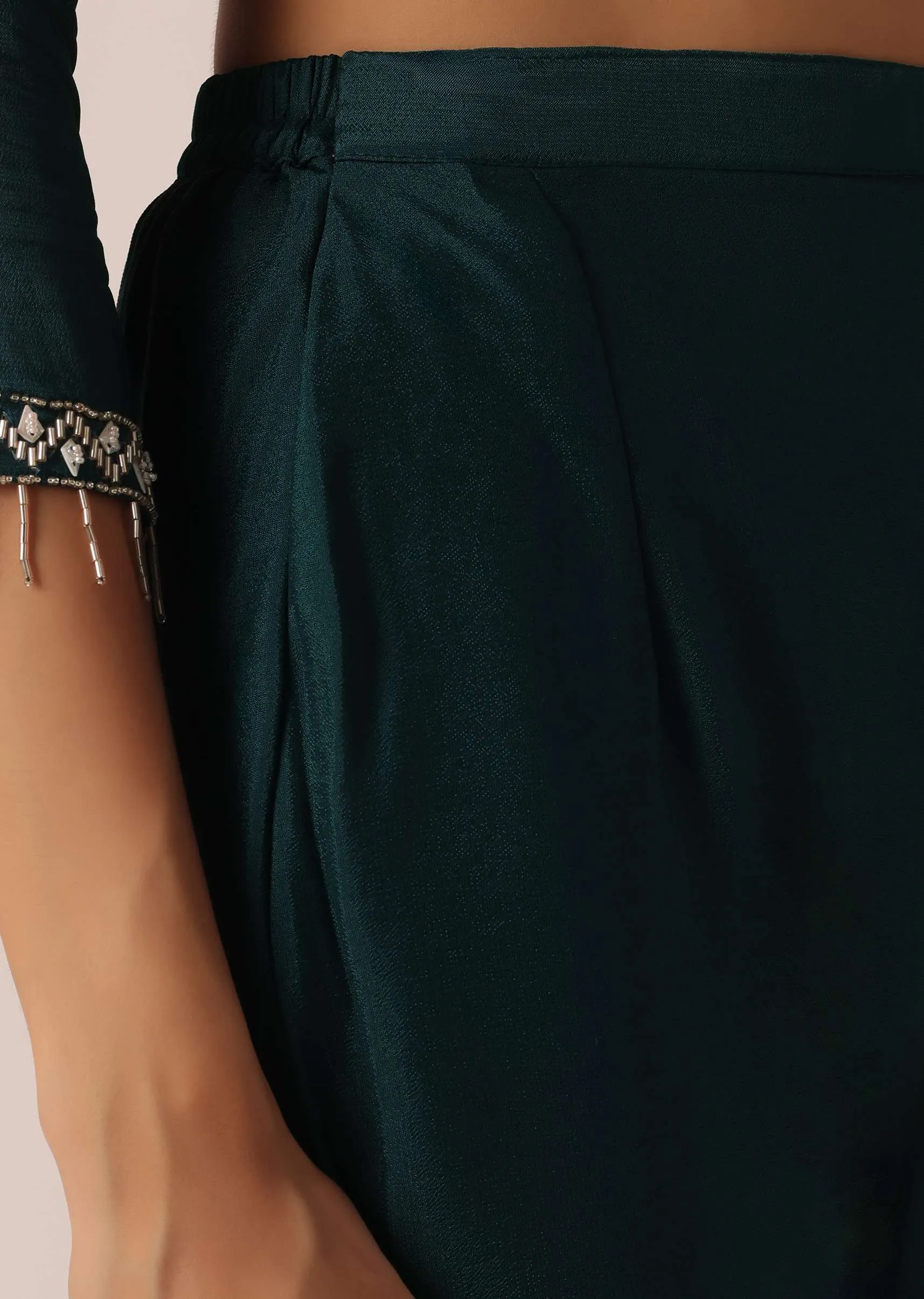 Green Kurta And Layered Pant Set