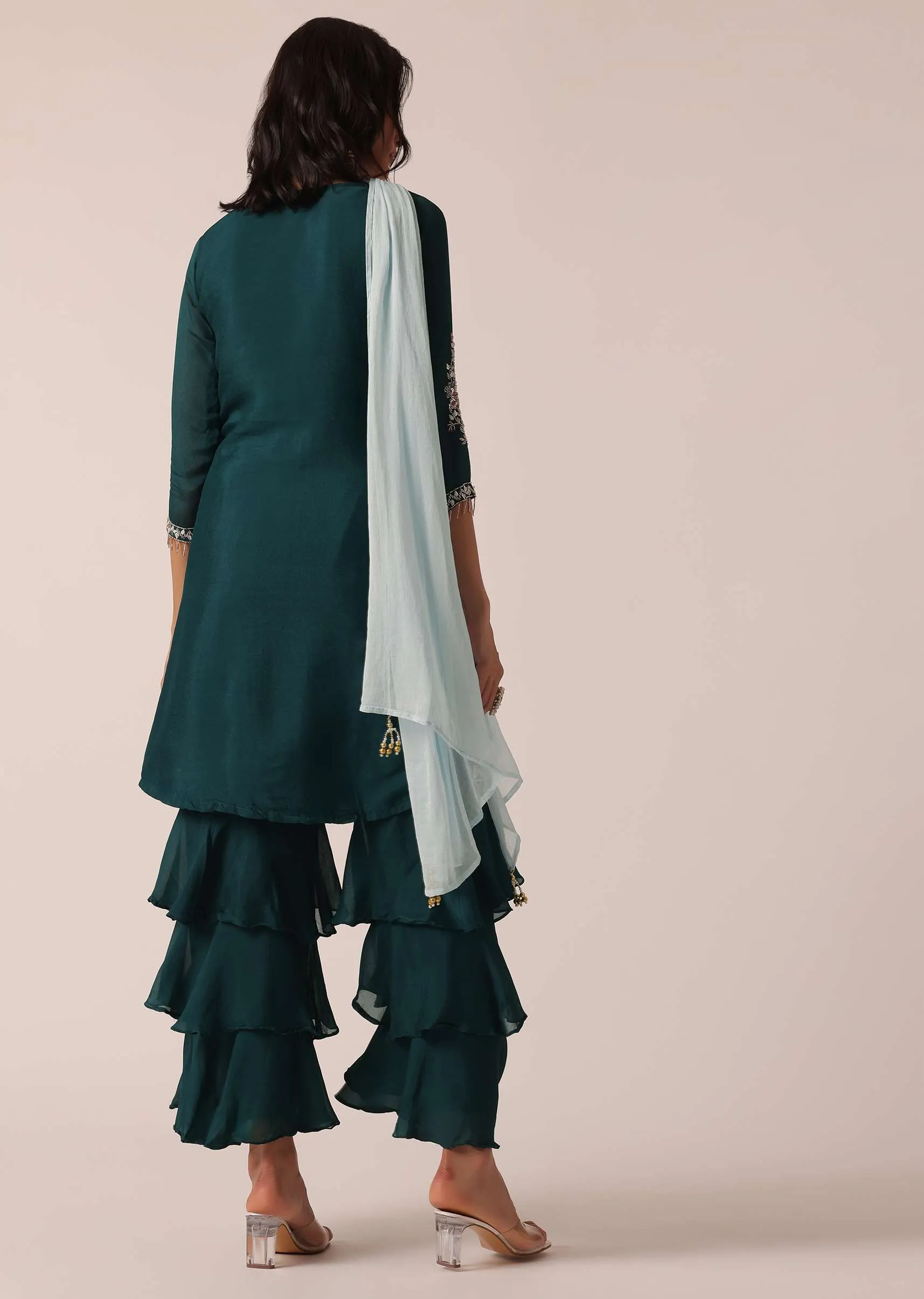 Green Kurta And Layered Pant Set