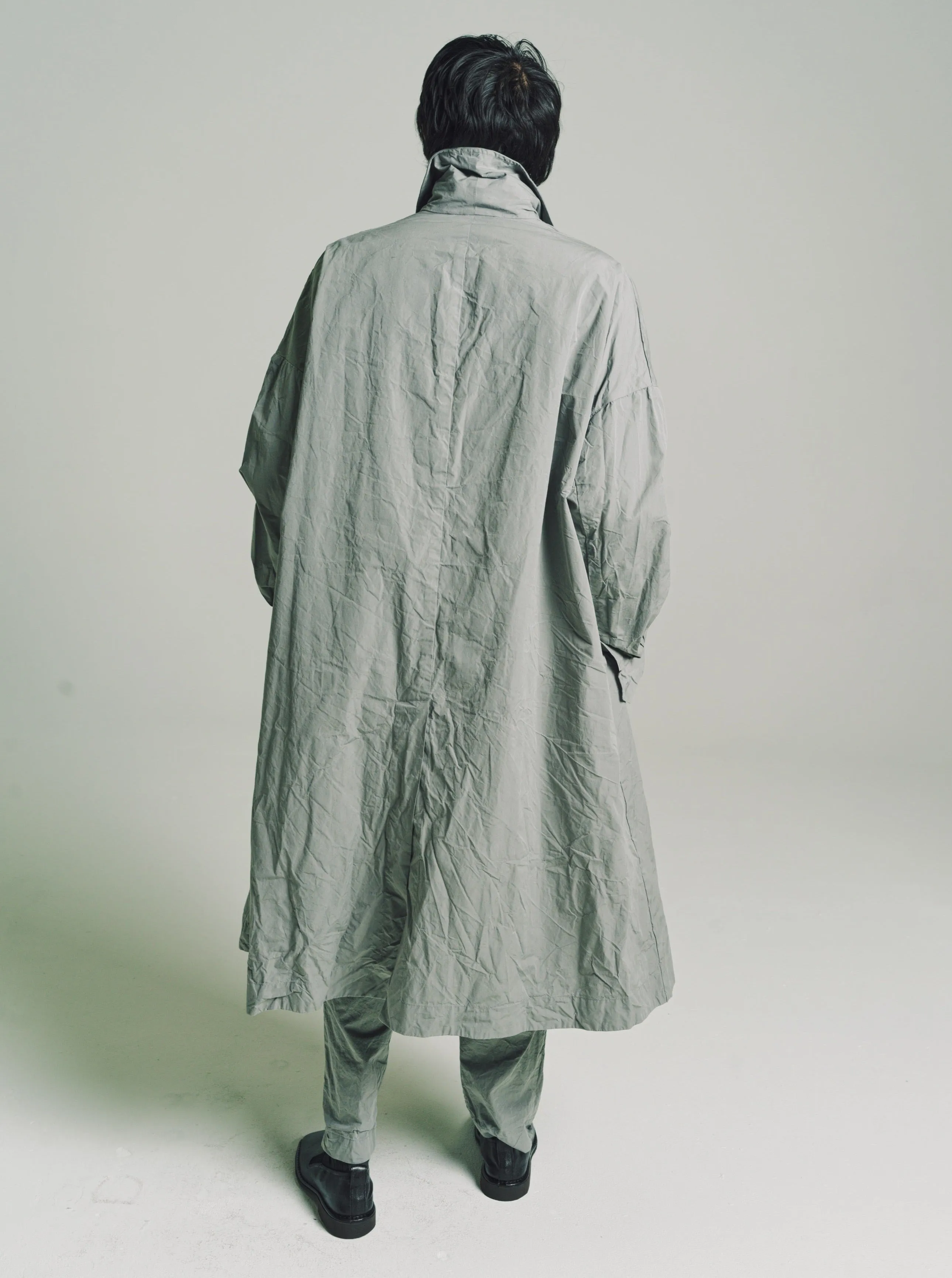Grey Wrinkled Card Cotton Double Breasted Army Coat