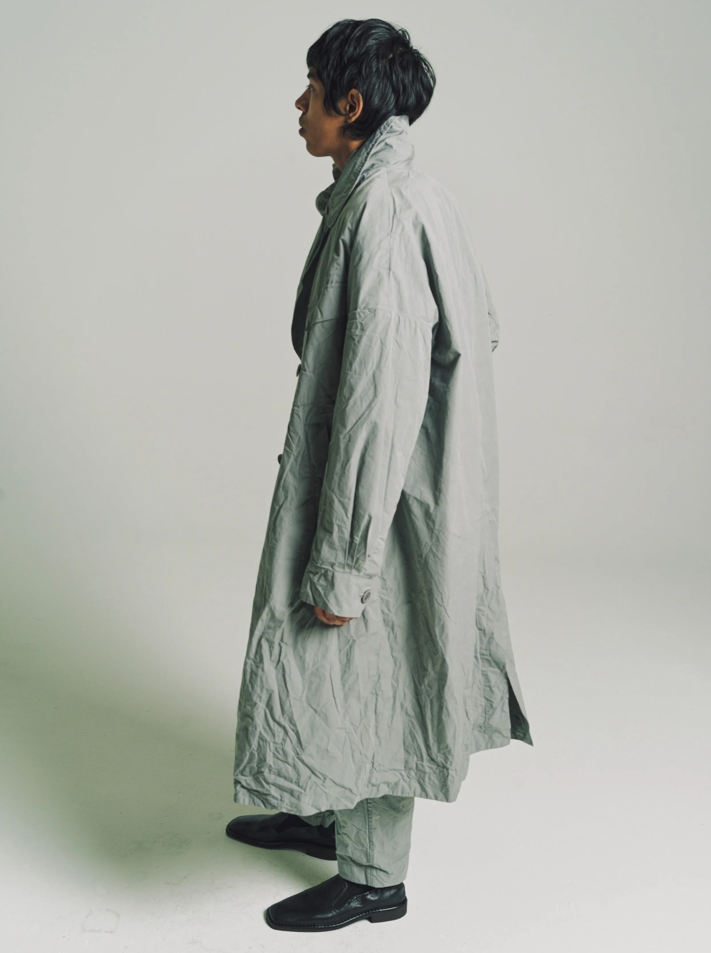 Grey Wrinkled Card Cotton Double Breasted Army Coat
