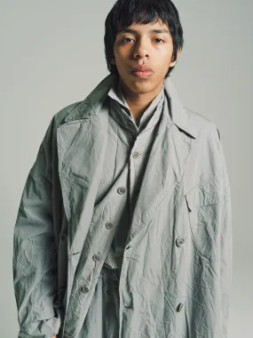 Grey Wrinkled Card Cotton Double Breasted Army Coat