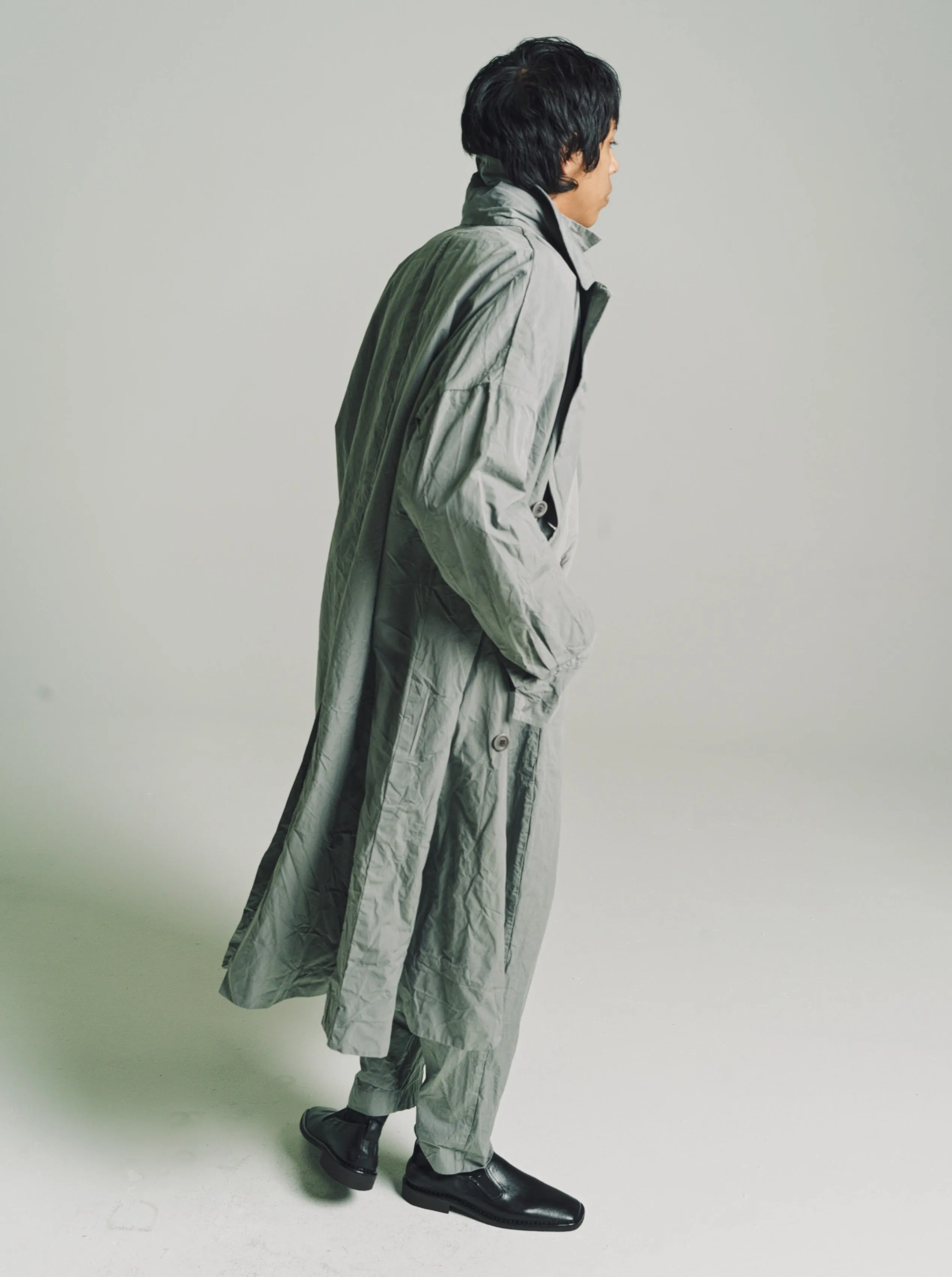Grey Wrinkled Card Cotton Double Breasted Army Coat