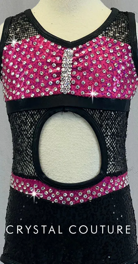Hot Pink/Black Cut Out Leo - Swarovski Rhinestones