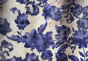Indigo Plum Foliage Silhouettes Stretch Cotton Twill (Made in Italy)