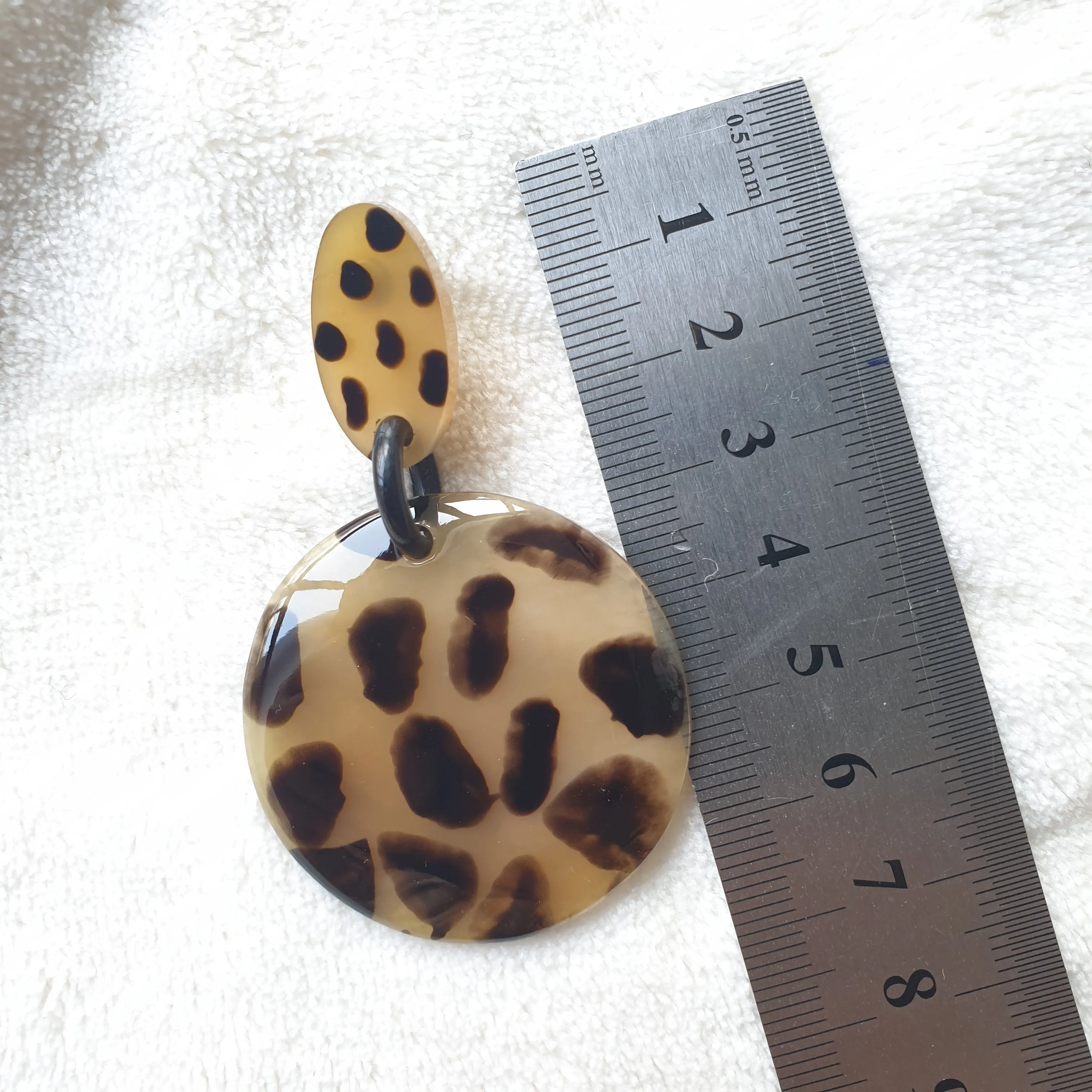 Jasmino Spotted Leopard Circle Drop Earrings Women Jewelry Made By Natural Buffalo Horn