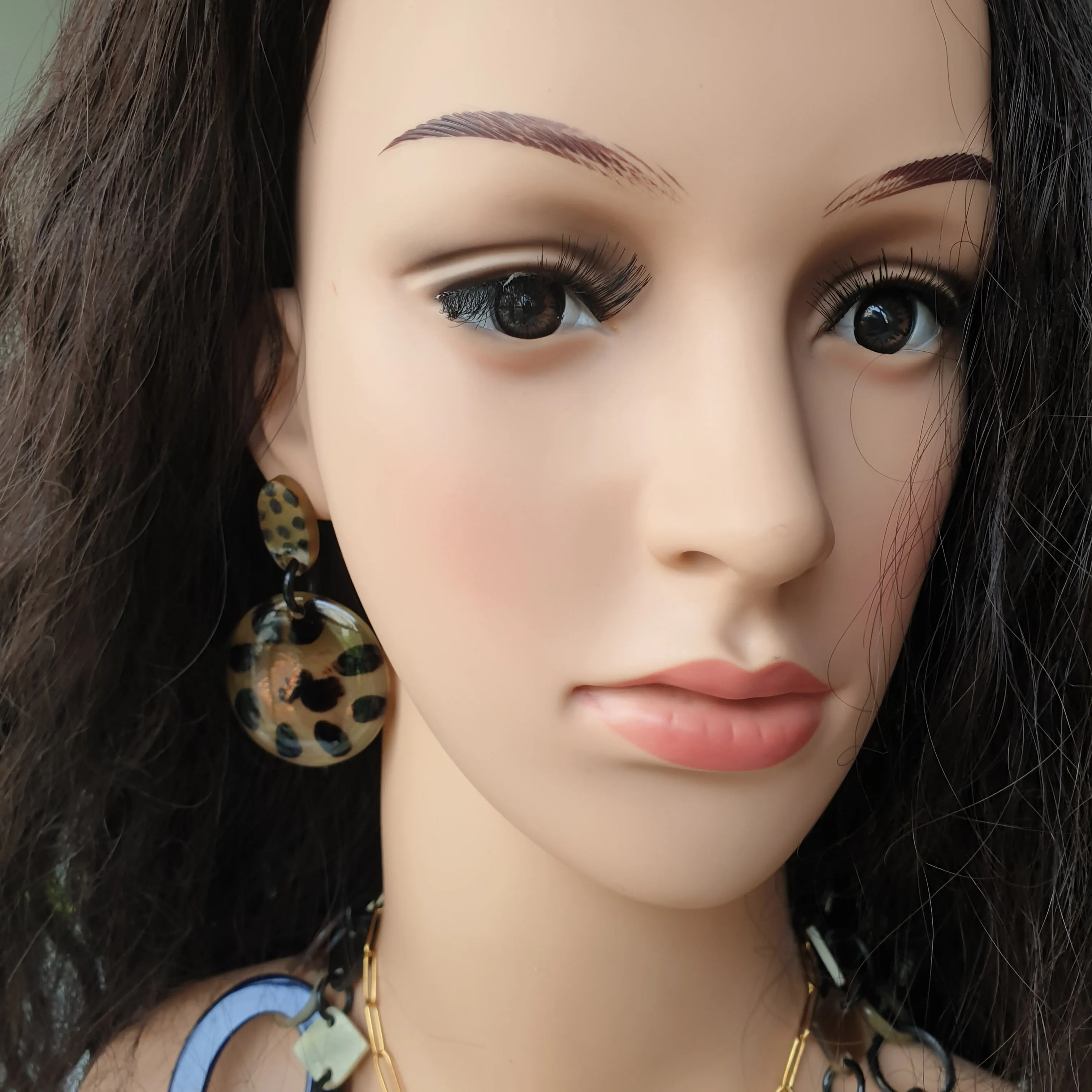 Jasmino Spotted Leopard Circle Drop Earrings Women Jewelry Made By Natural Buffalo Horn