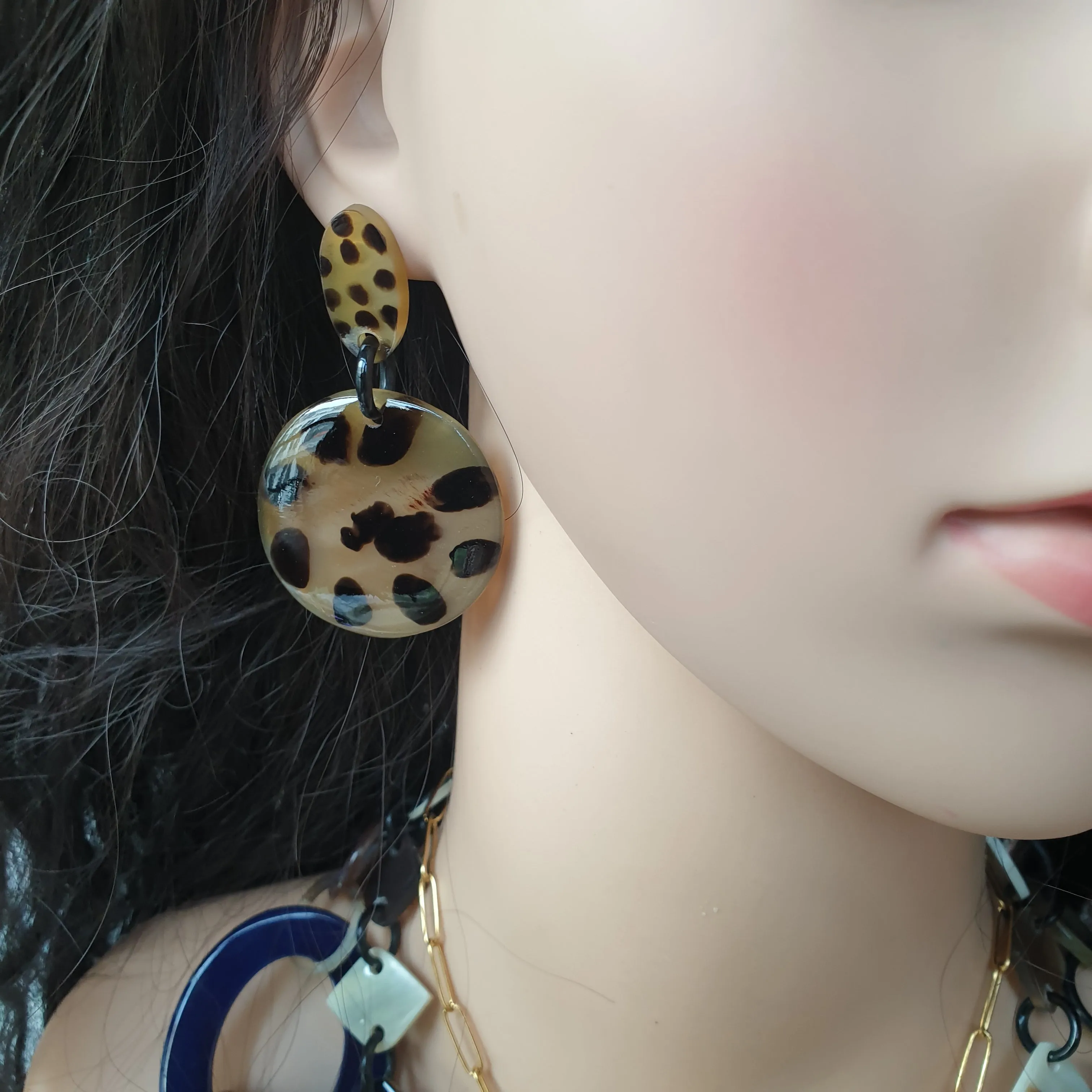 Jasmino Spotted Leopard Circle Drop Earrings Women Jewelry Made By Natural Buffalo Horn