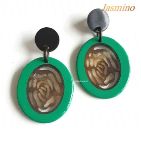 Jasmino Unique Handmade Vintage Flower Oval Drop Earrings Made By Natural Buffalo Horn