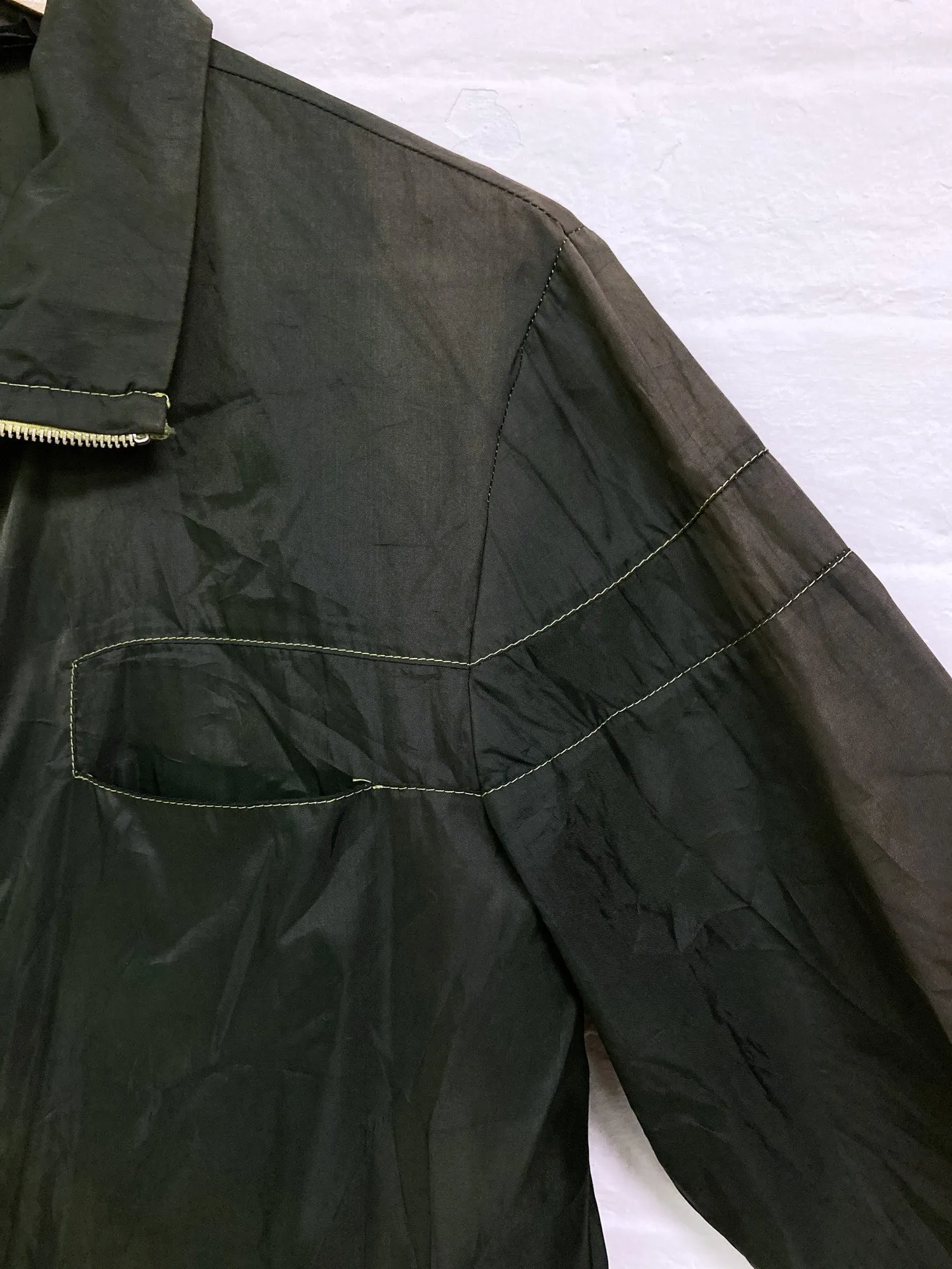 Jean Colonna dark green semi-sheer nylon high neck zip coat - 44 XS