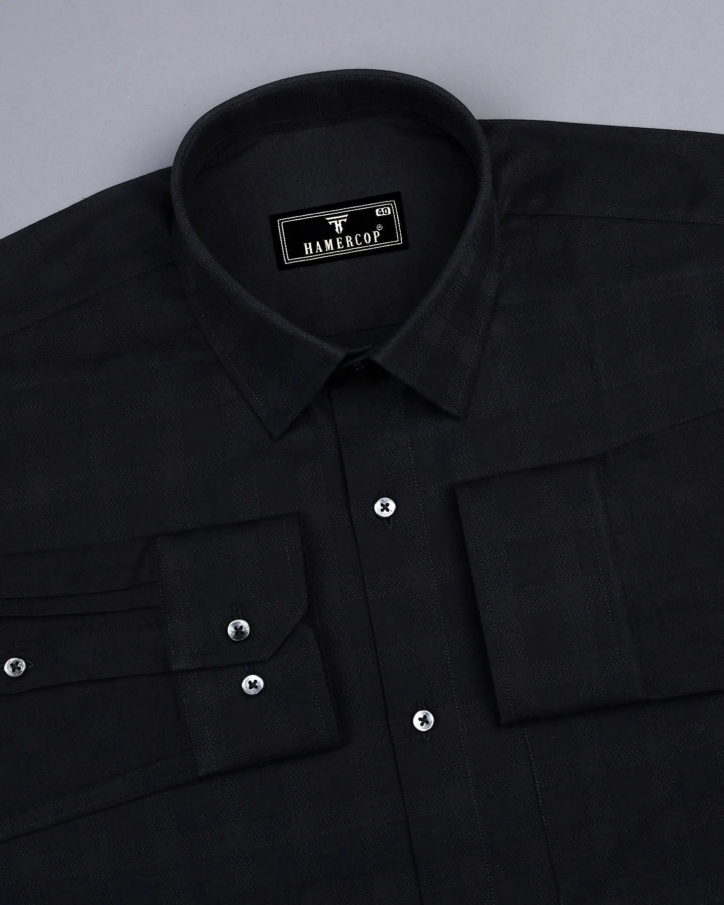 Jordan Black Self Check Dobby Cotton Solid Shirt