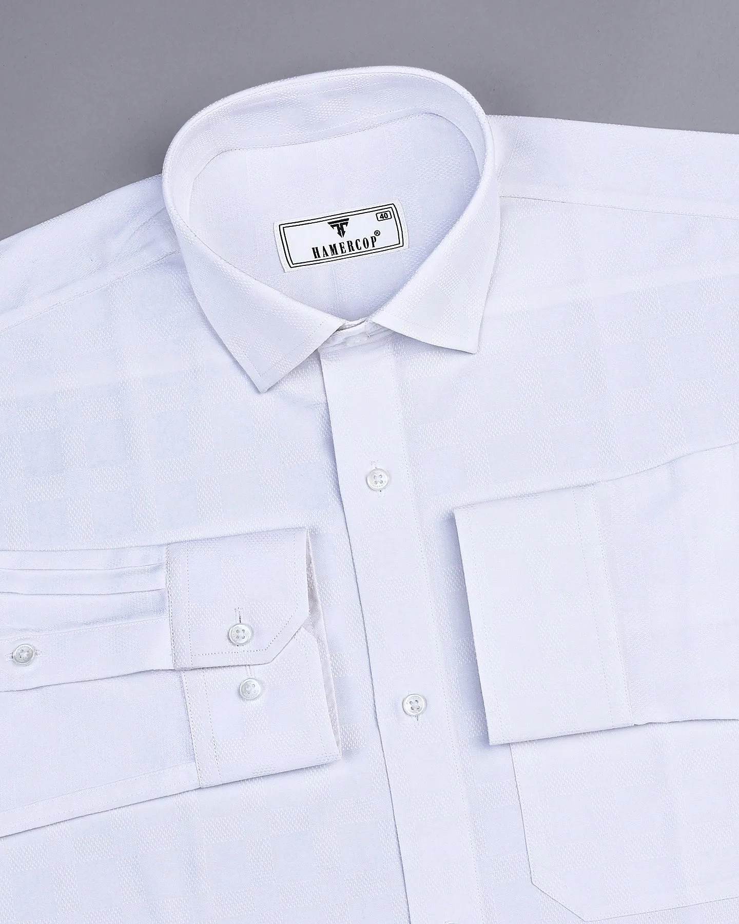 Jordan White Self Check Dobby Cotton Solid Shirt