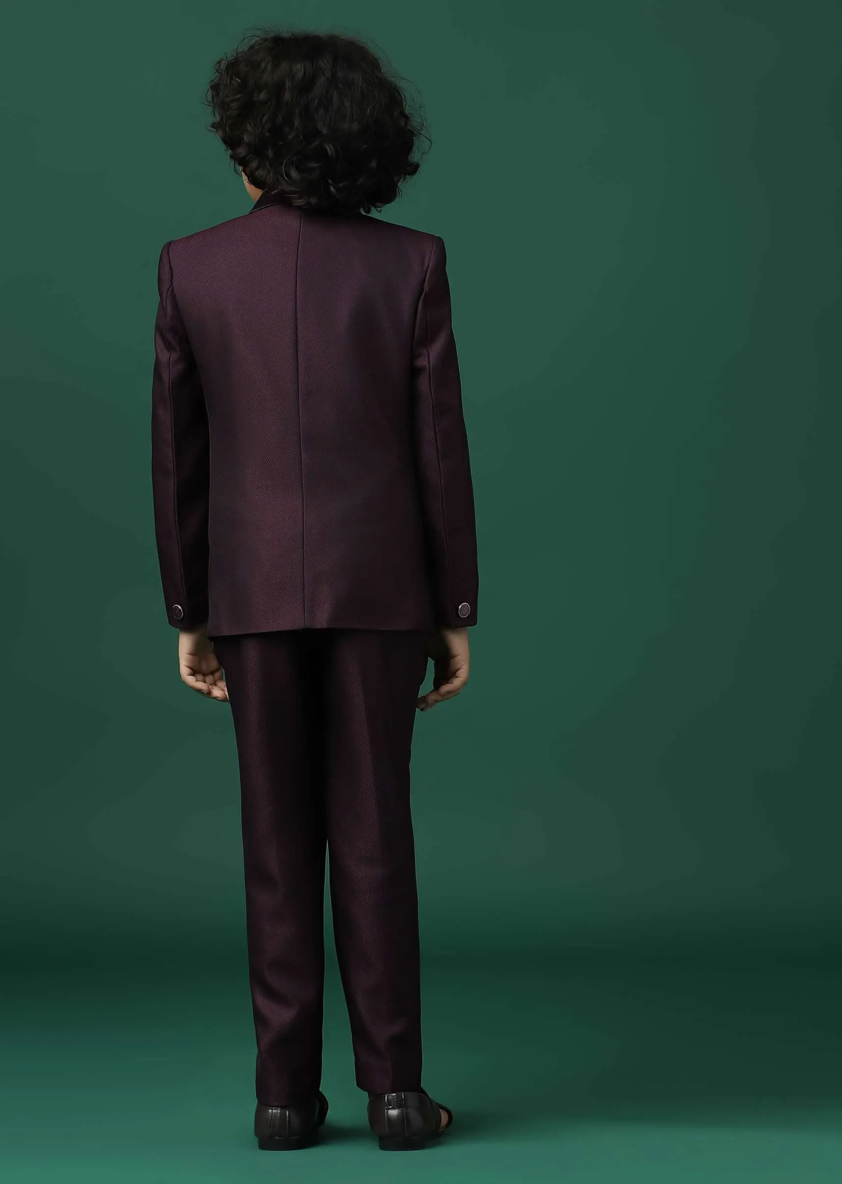 Kalki Wine Red Tuxedo Set In Rayon With Sequins Embroidery For Boys