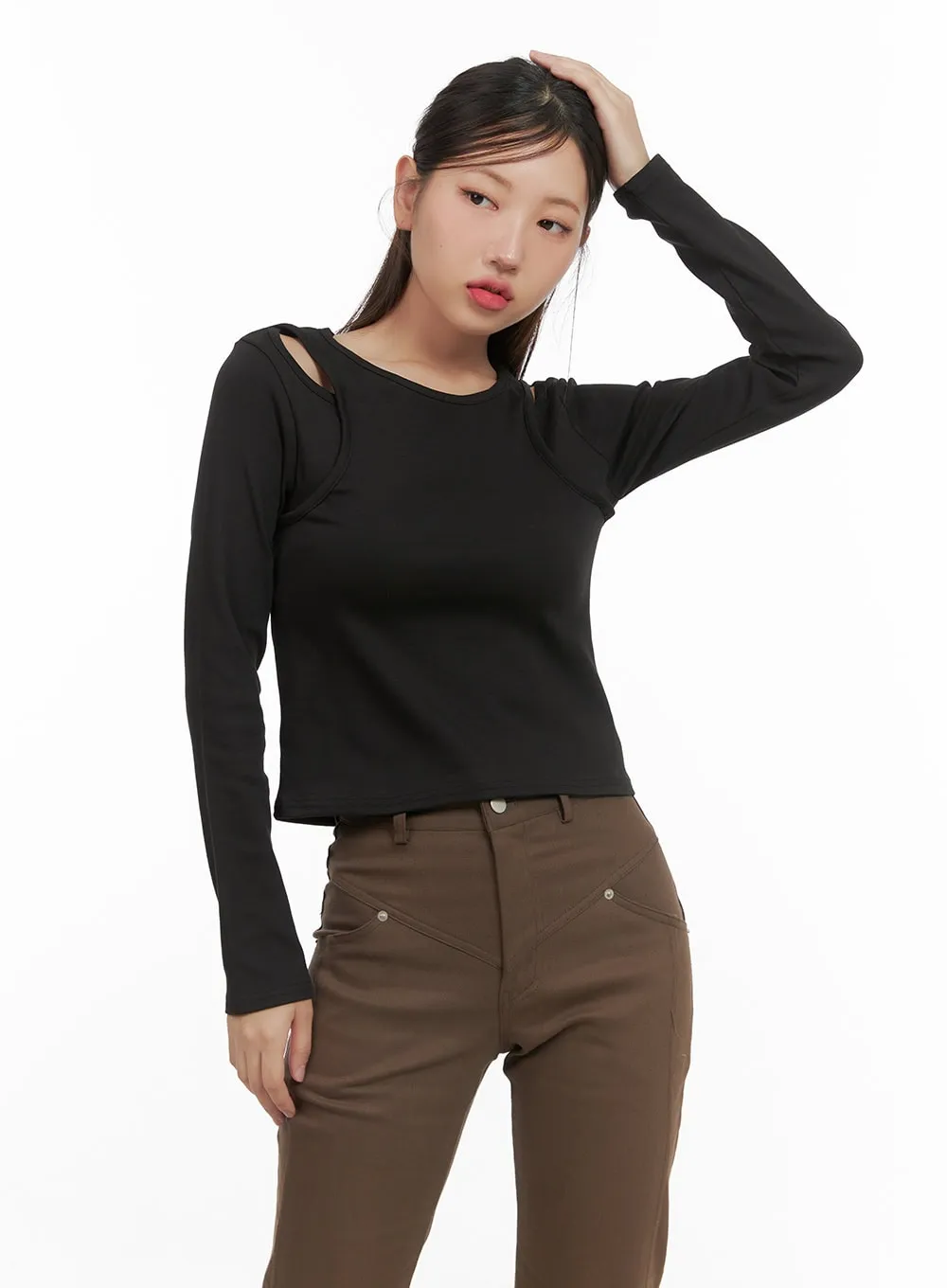 Layered Cutout Long Sleeve Top CS405