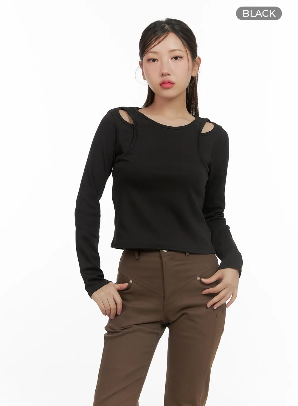 Layered Cutout Long Sleeve Top CS405