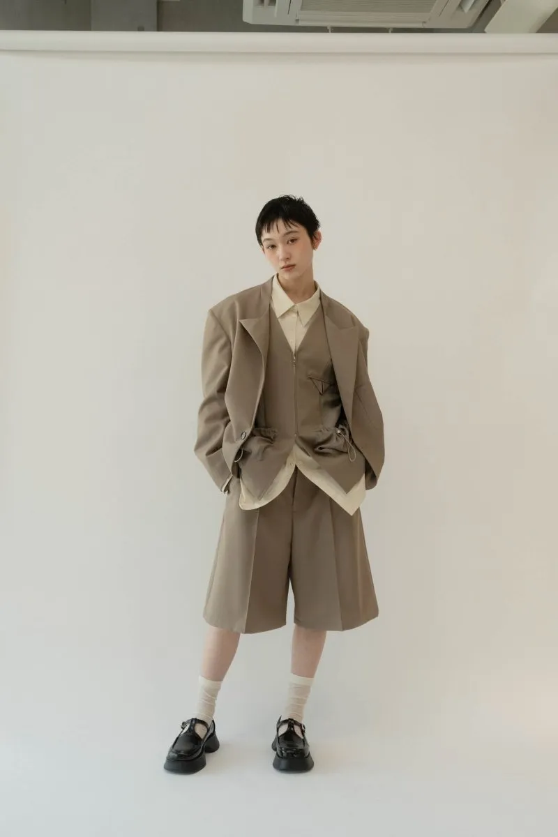 layered half pants(unisex)/beige