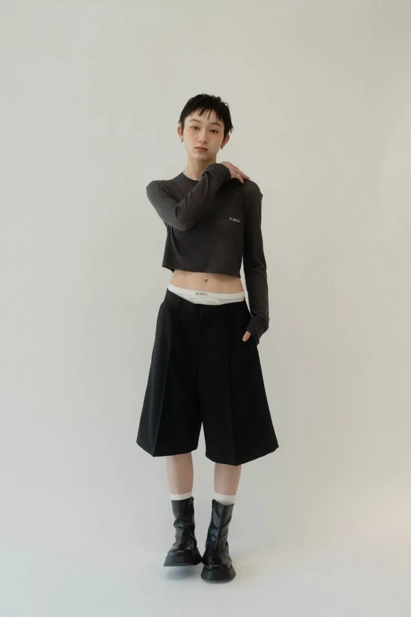 layered half pants(unisex)/black