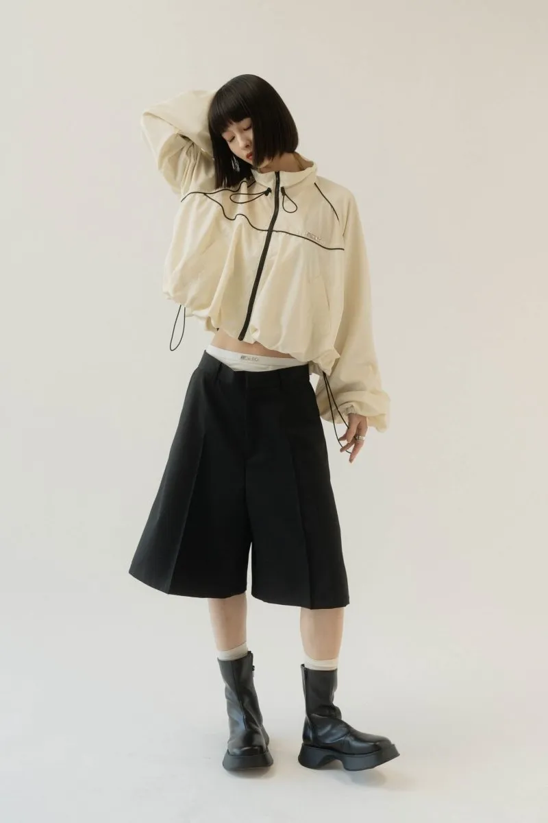 layered half pants(unisex)/black