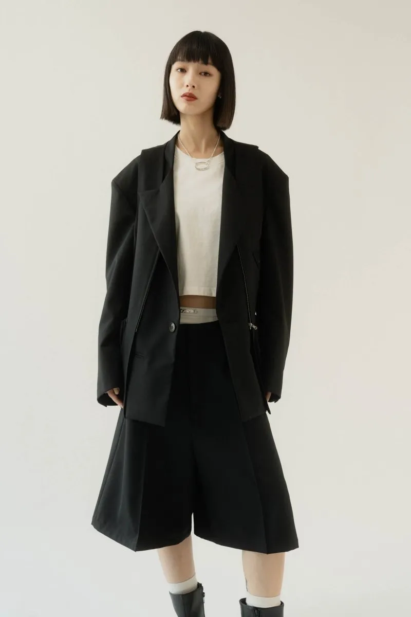 layered half pants(unisex)/black