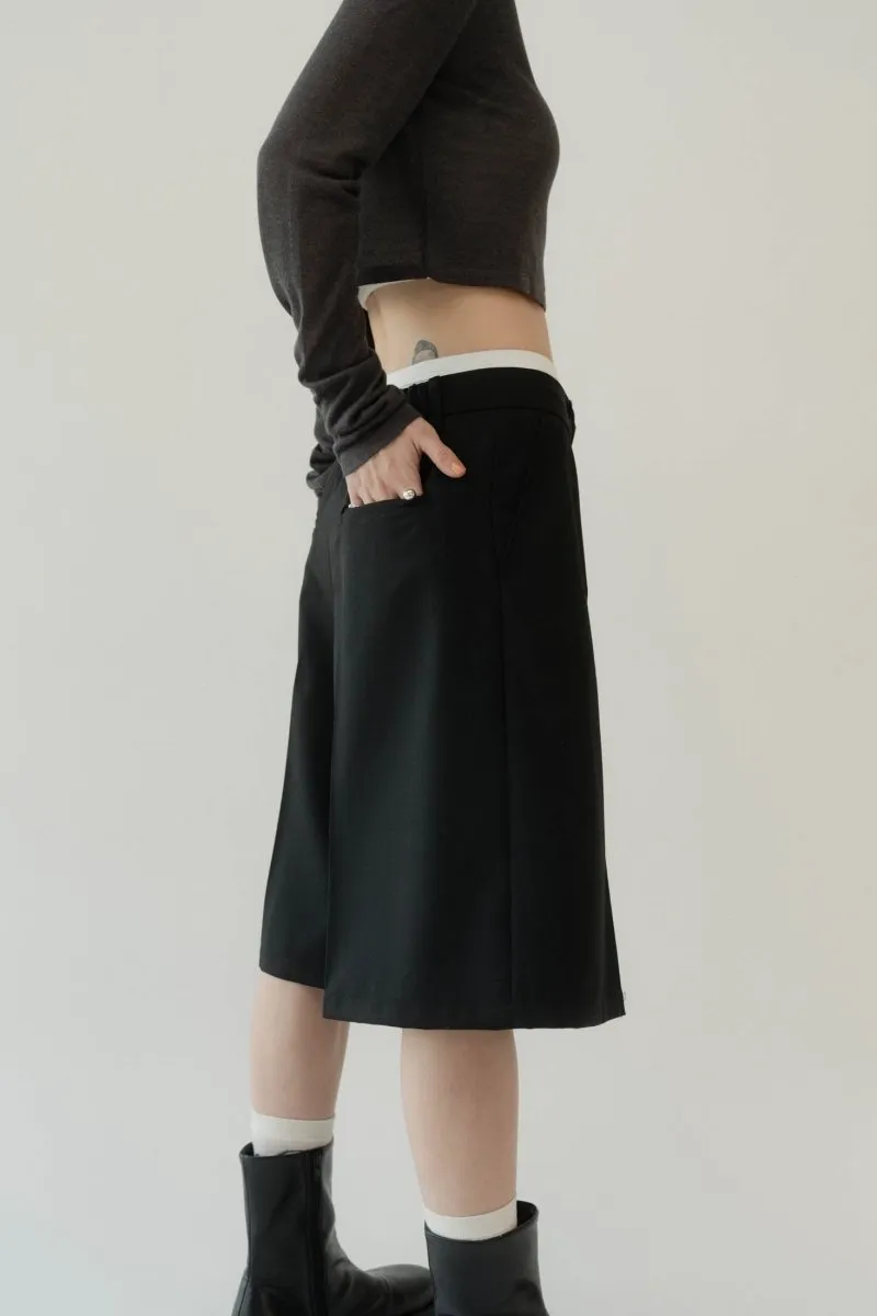 layered half pants(unisex)/black