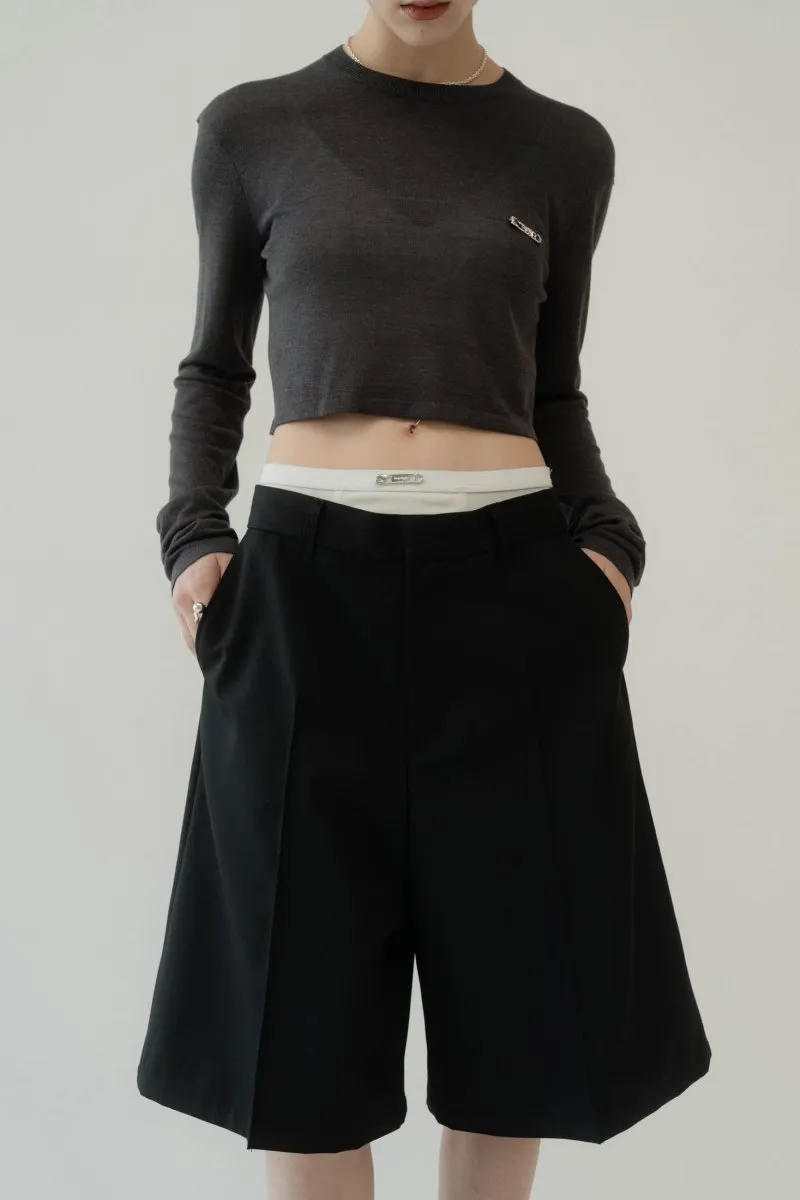 layered half pants(unisex)/black