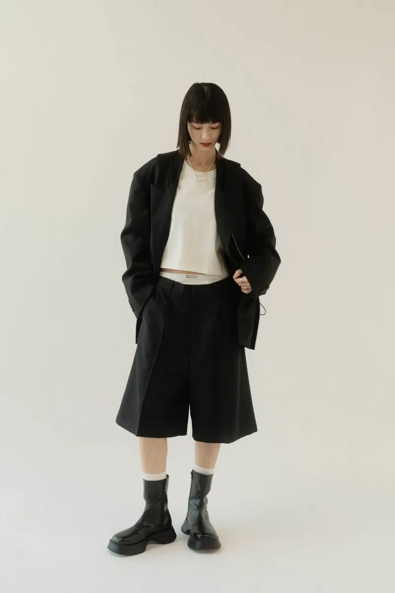 layered half pants(unisex)/black