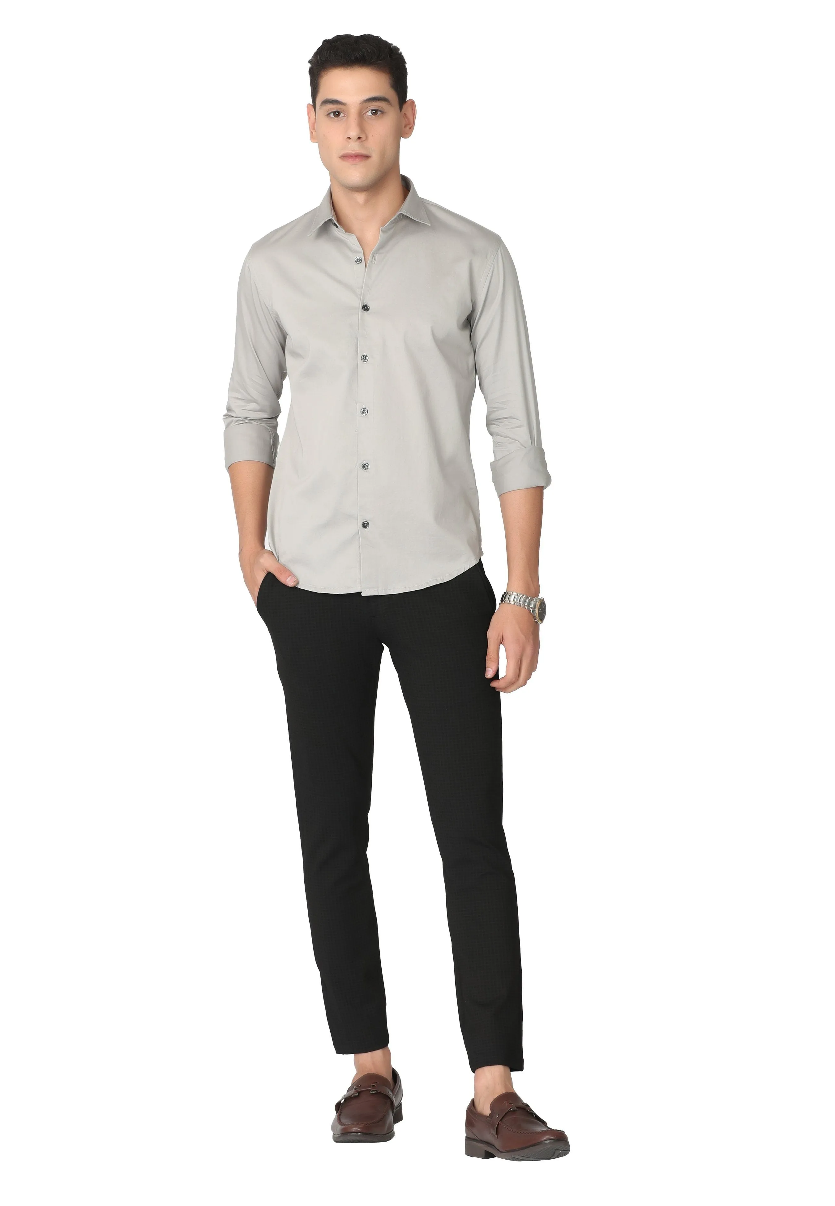 Light Cream Ash Stain Twill Formal Shirt