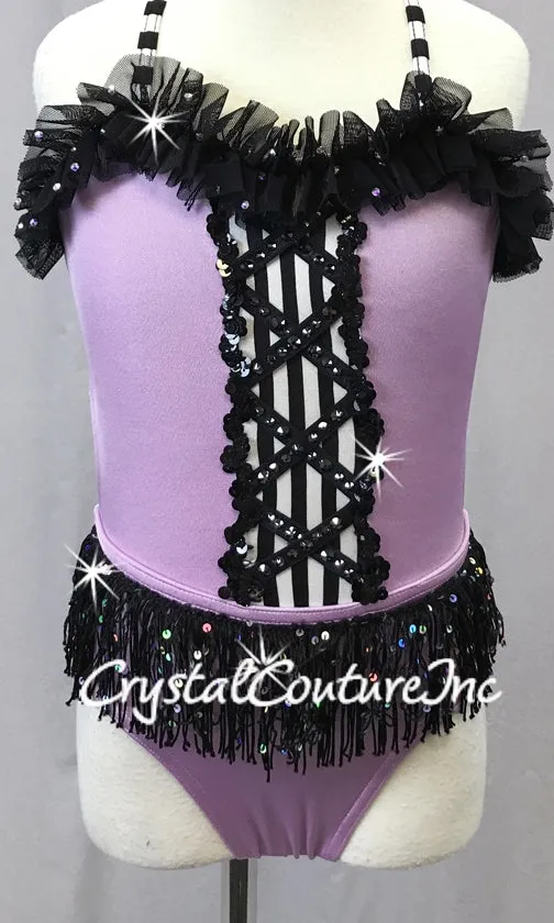 Lt Purple Leotard with Black Accents - Fringe Skirt - Swarovski Rhinestones