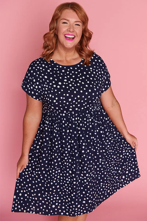 Malia Navy & White Flecks Dress