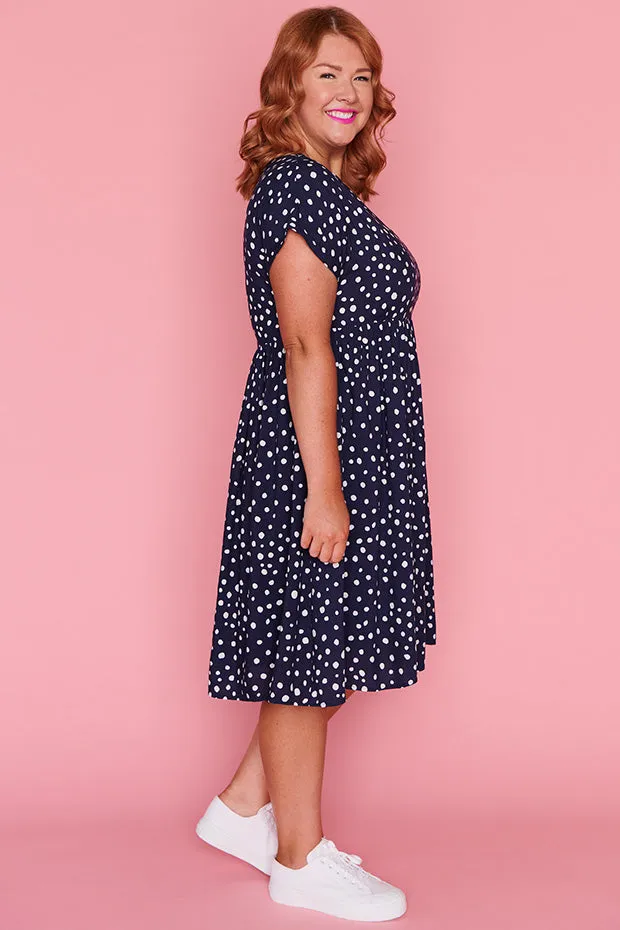 Malia Navy & White Flecks Dress