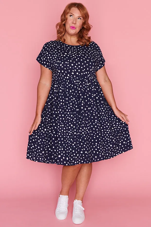 Malia Navy & White Flecks Dress