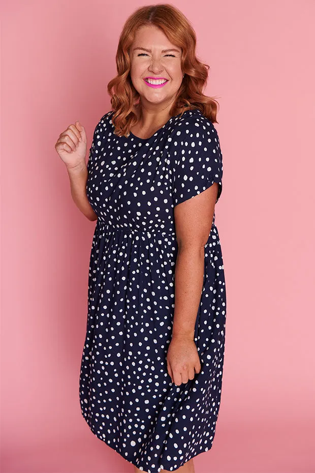 Malia Navy & White Flecks Dress