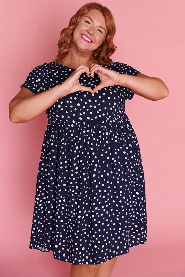 Malia Navy & White Flecks Dress