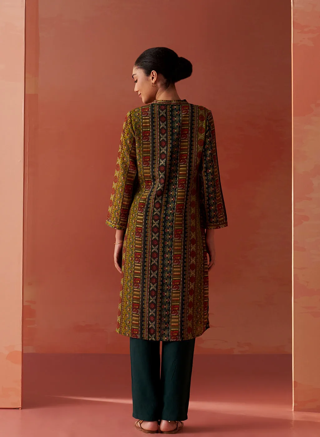 Maysa Green Embroidered Chiffon Co-ord Set for Women