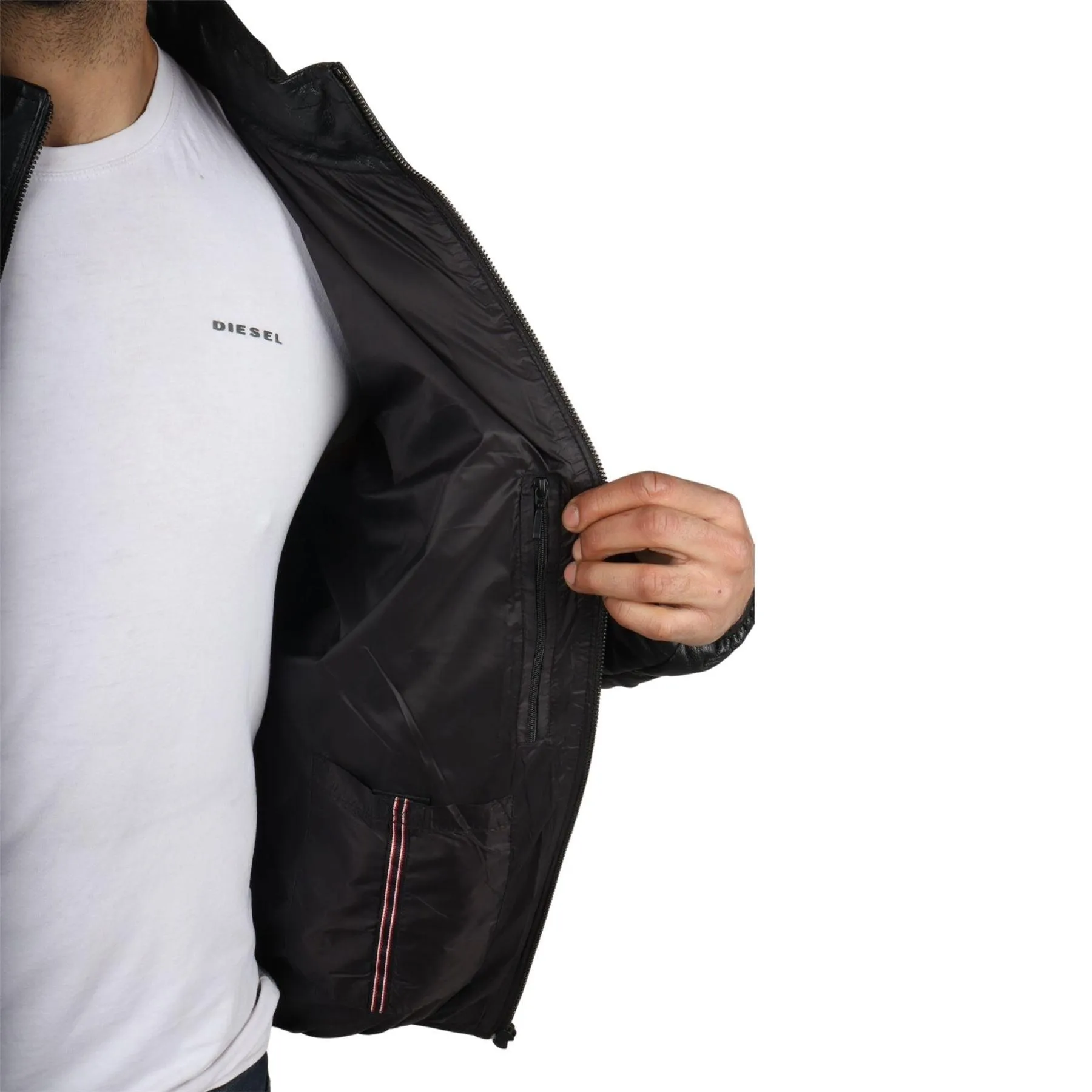 Men's Puffer Quilted Real Leather Jacket Casual Waist Length