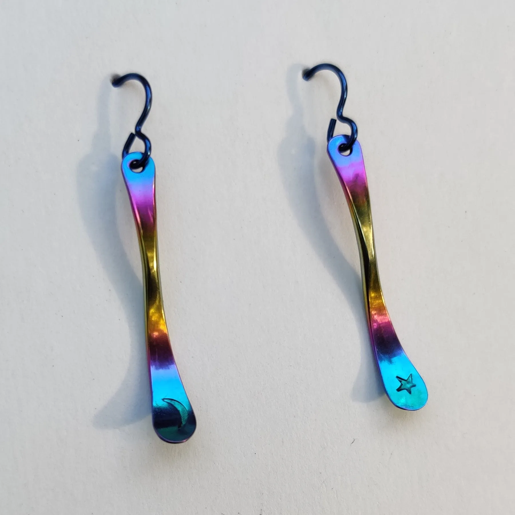 Moon Star Earrings In Rainbow Niobium