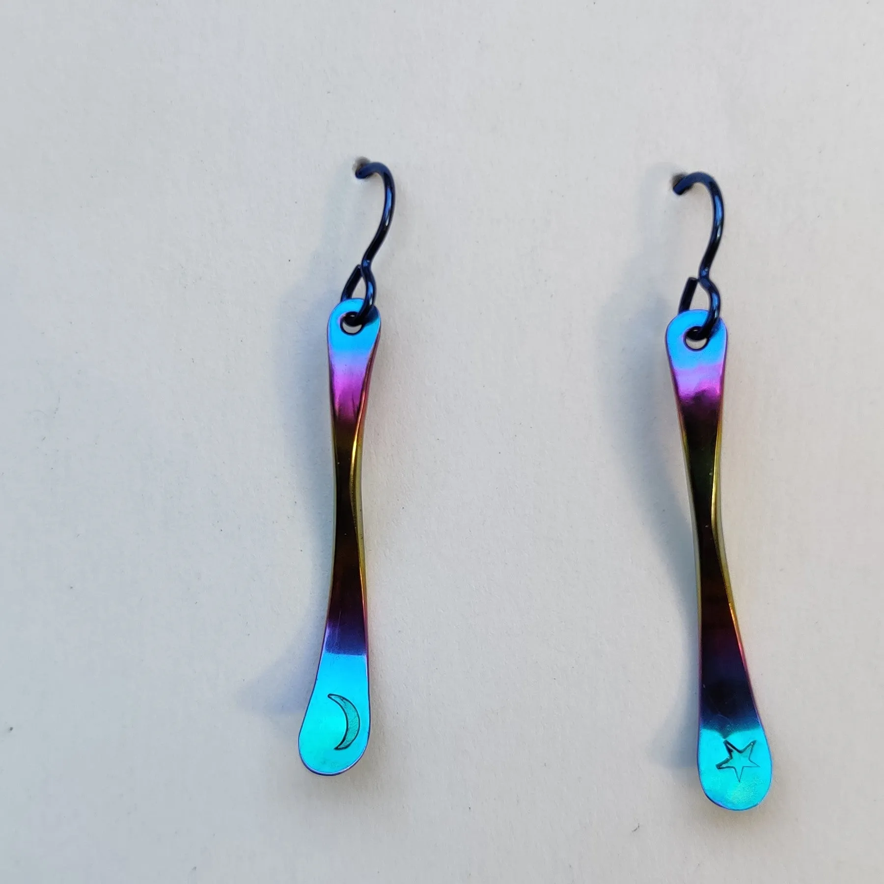 Moon Star Earrings In Rainbow Niobium
