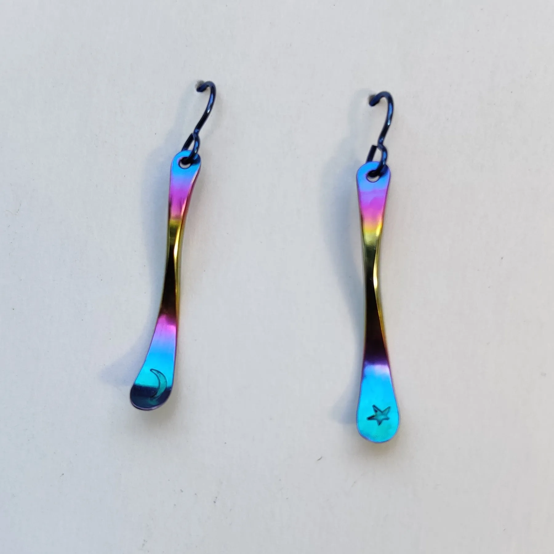 Moon Star Earrings In Rainbow Niobium